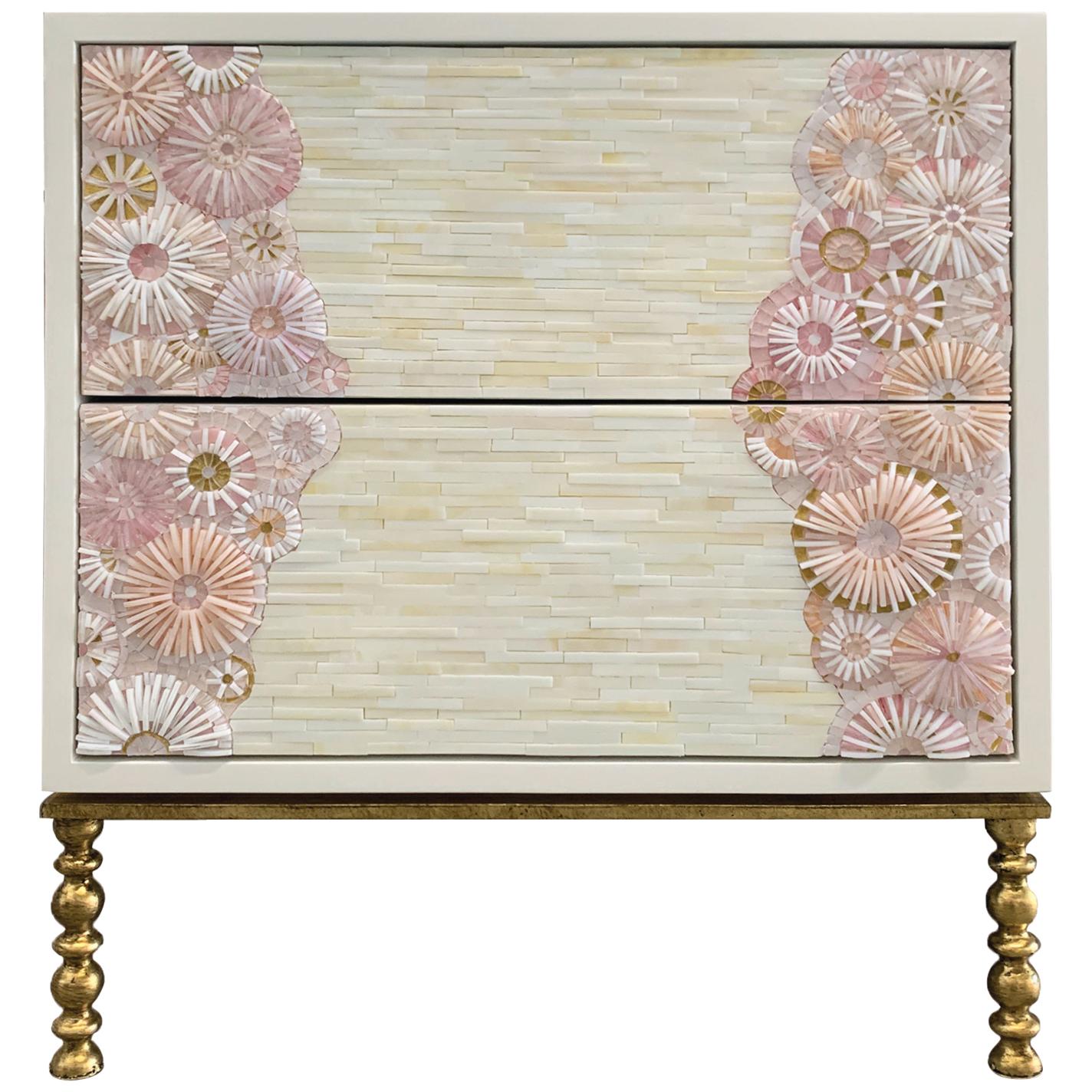 Customizable Blossom Glass Mosaic Nightstand, Vintage Metal Base by Ercole Home