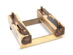 Customizable Blue Mahoe and Brass Base Low Coffee Table
