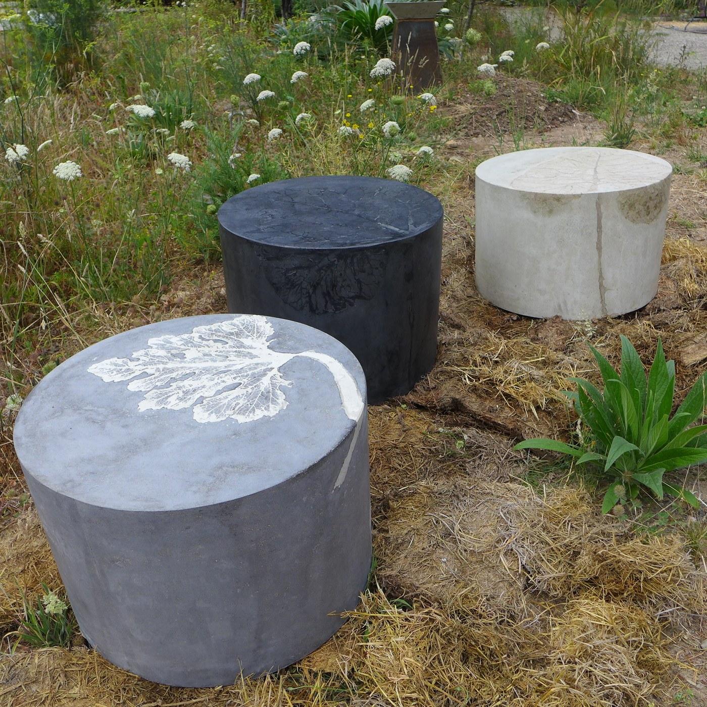 Cast Customizable Botanical Concrete Coffee Tables with Leaf Impressions, 'Freyja' For Sale