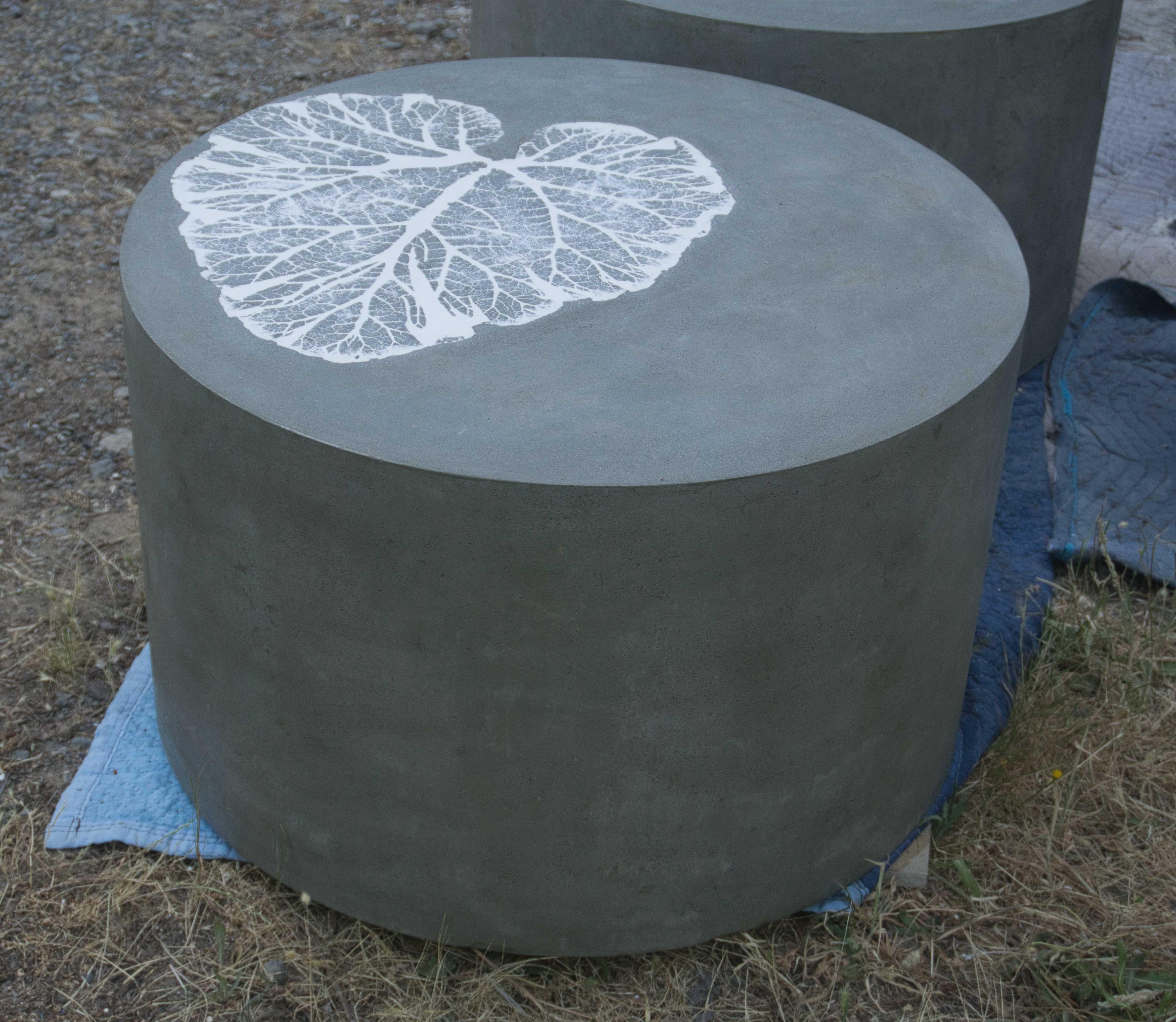 Contemporary Customizable Botanical Concrete Coffee Tables with Leaf Impressions, 'Freyja' For Sale