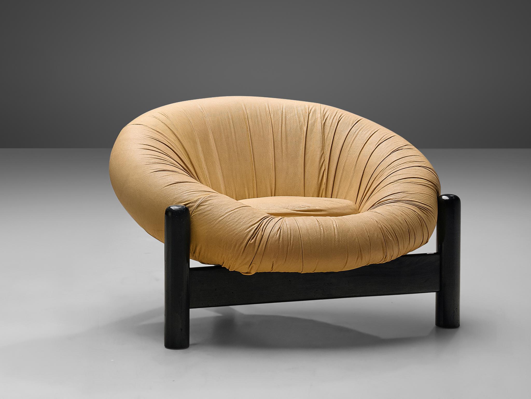 Lacquered Customizable Brazilian Lounge Chair in Beige Leatherette