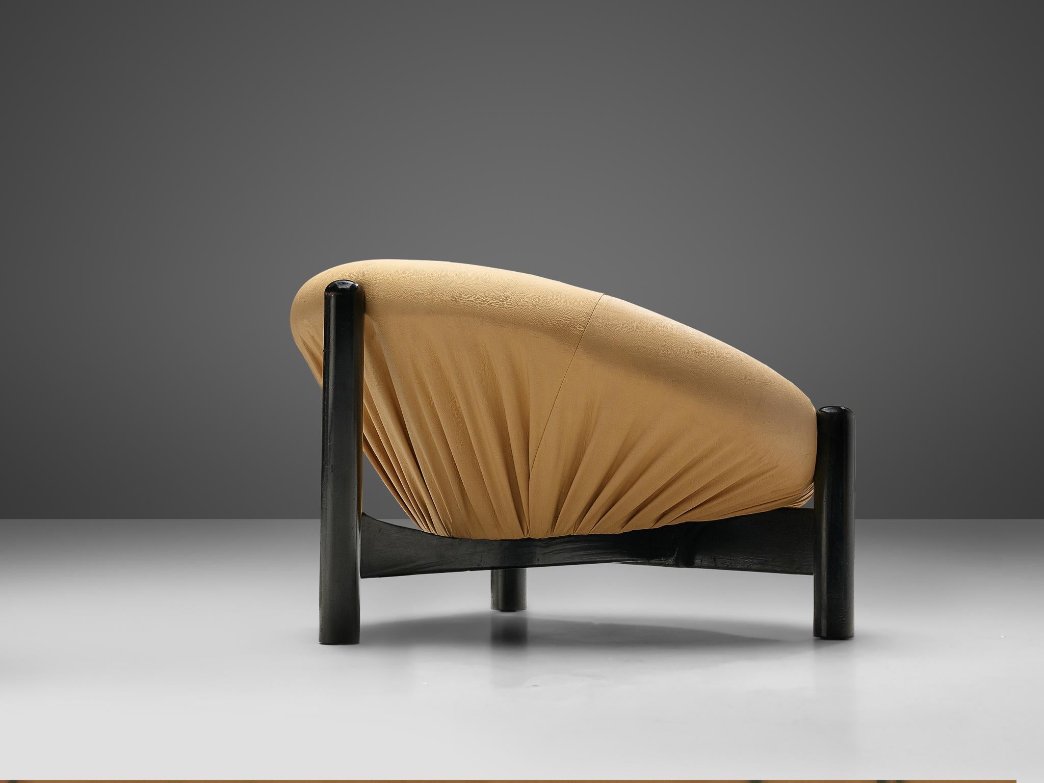 Faux Leather Customizable Brazilian Lounge Chair in Beige Leatherette