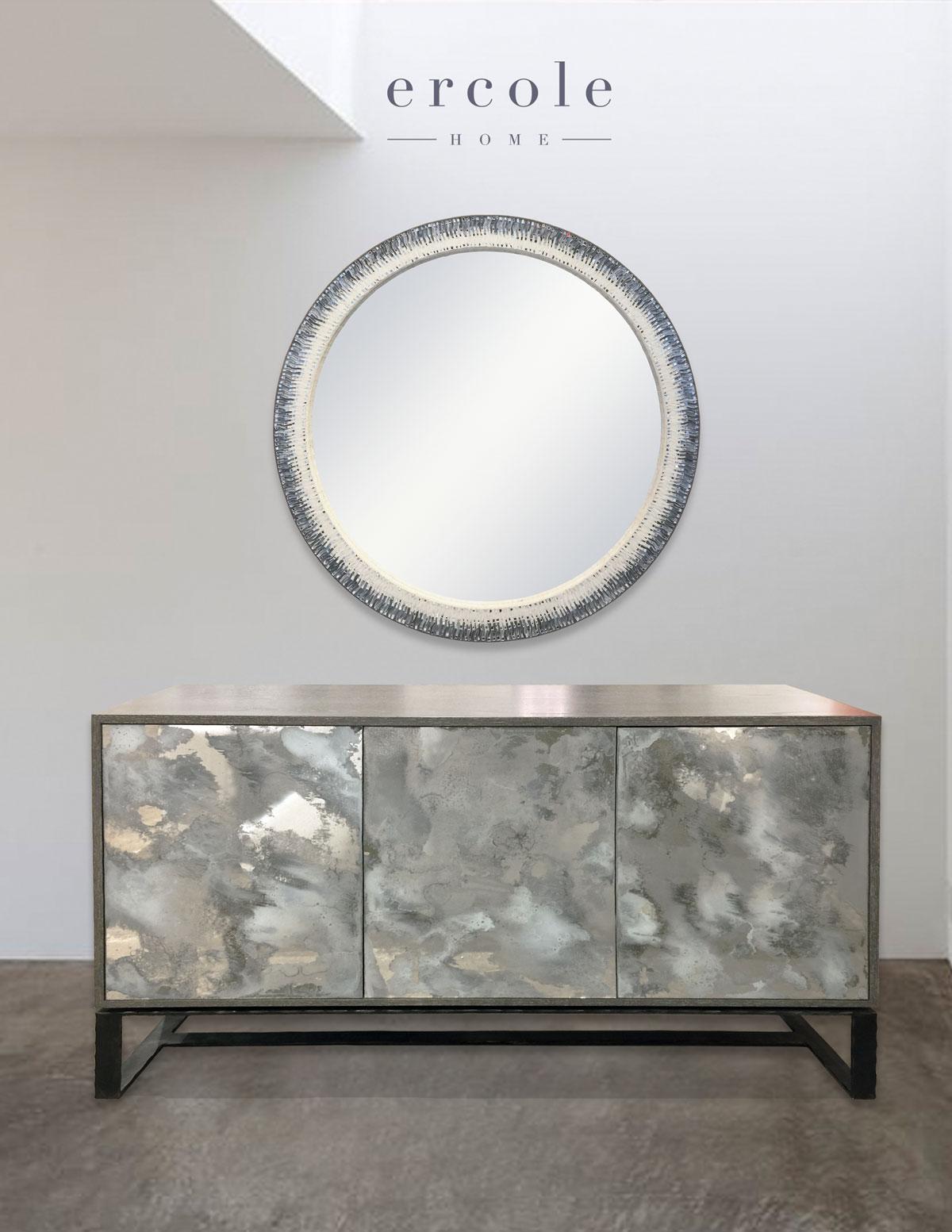 Moderne Miroir rond moderne en mosaïque Breara avec verre blanc et gris par Ercole Home en vente
