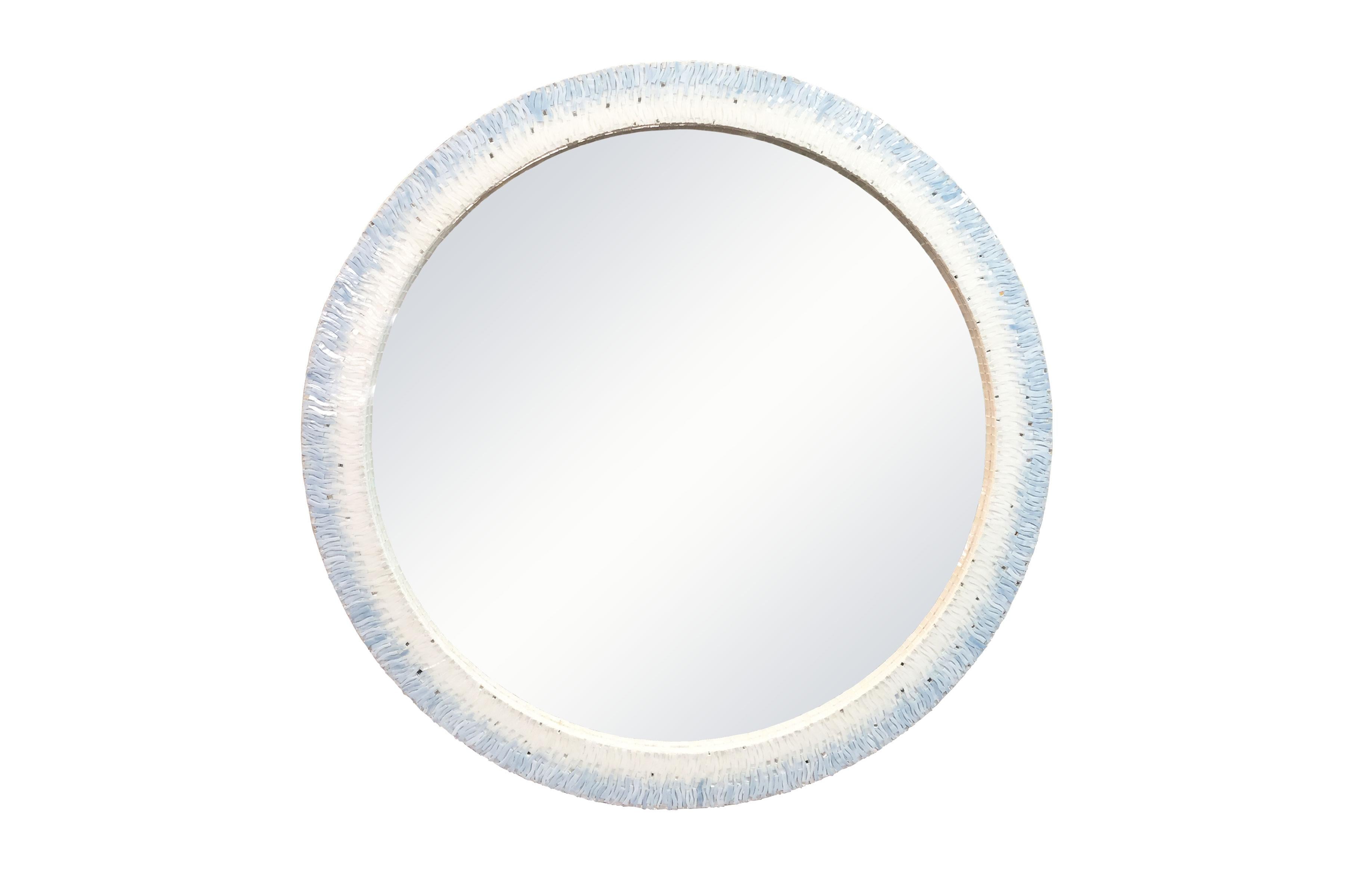American Modern Breara Mosaic Round Mirror with White and Gray Glass by Ercole Home For Sale