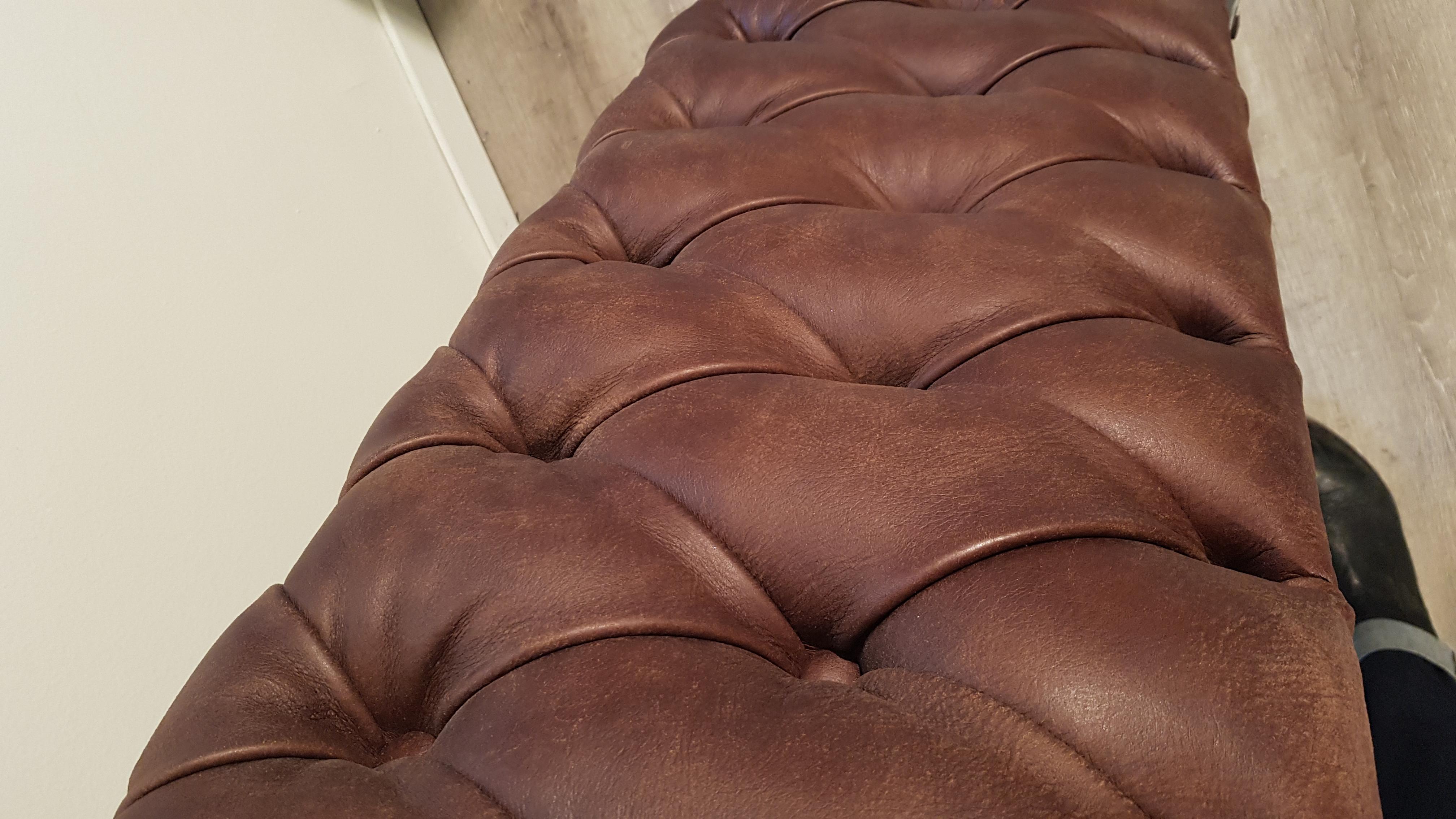 Customizable Brown Leather Capitonné Pouf Available in Other Colors Shape Size 6