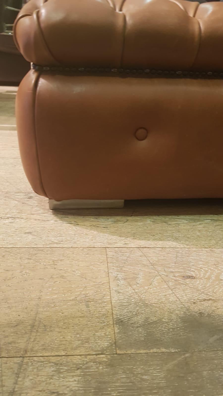 Customizable Brown Leather Capitonné Pouf Available in Other Colors Shape Size 1