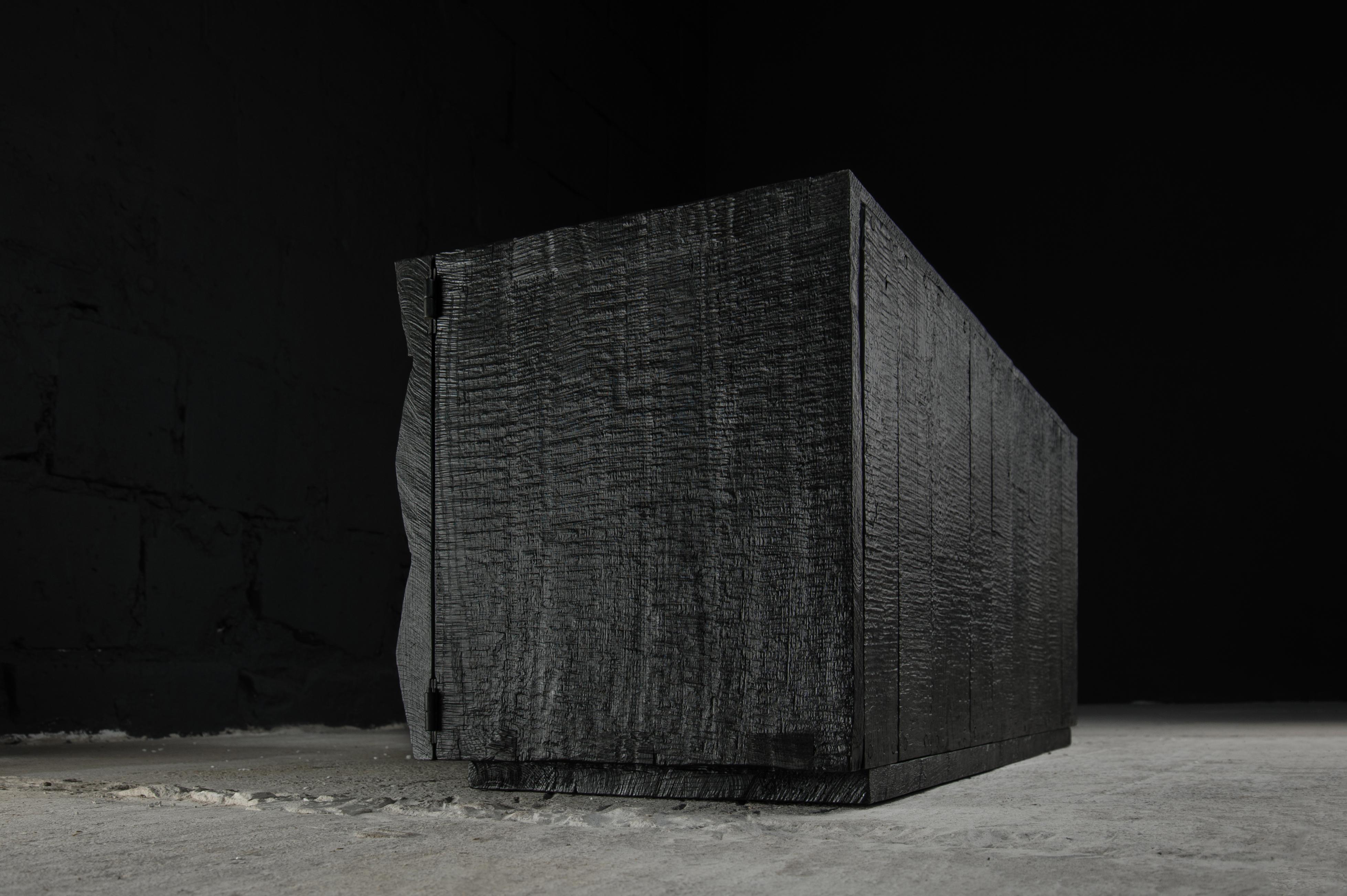 Customizable Cabinet, Sculpted Oak Wood, Black, Diamond Pattern For Sale 7