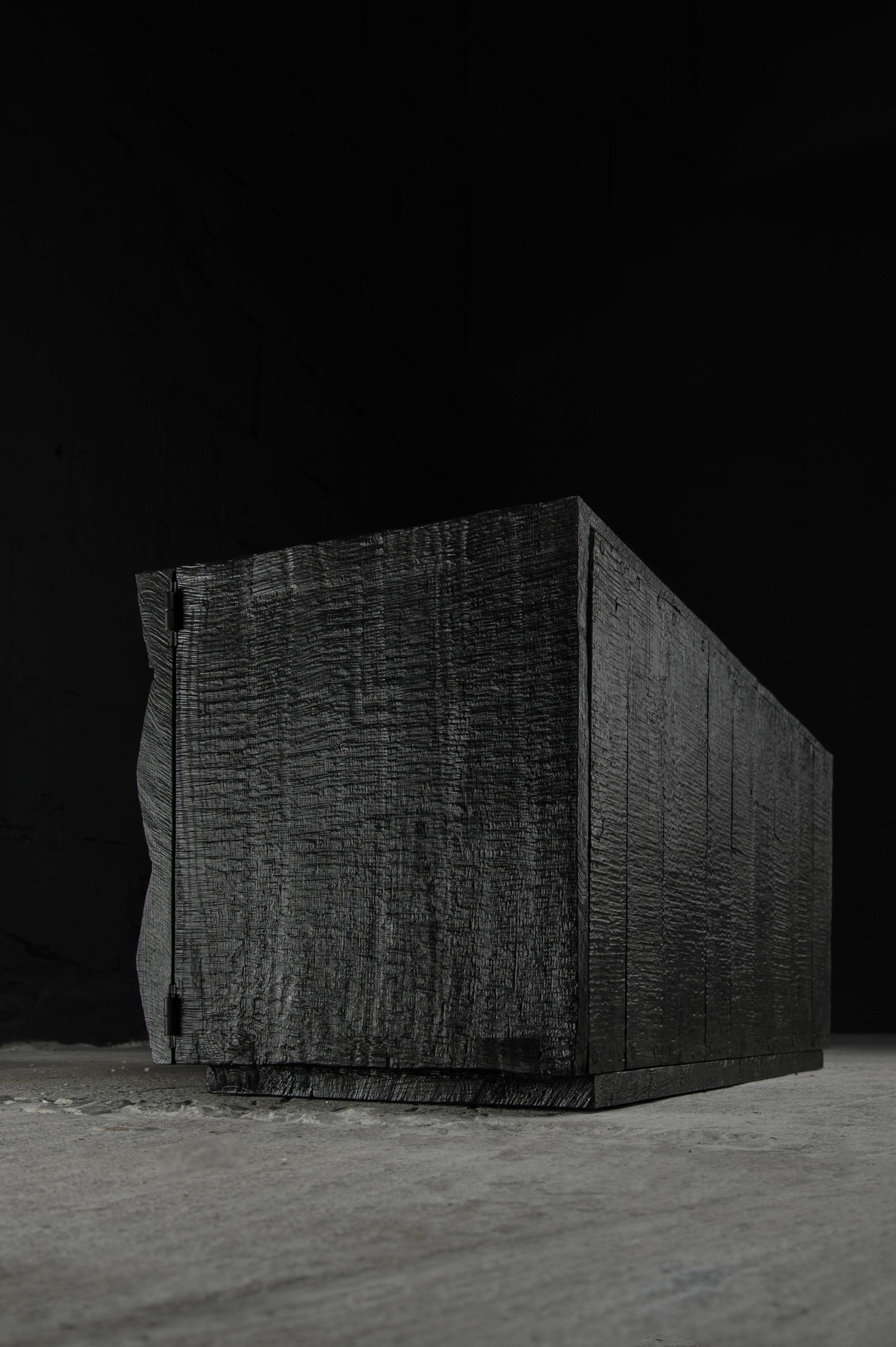 Customizable Cabinet, Sculpted Oak Wood, Black, Diamond Pattern For Sale 8
