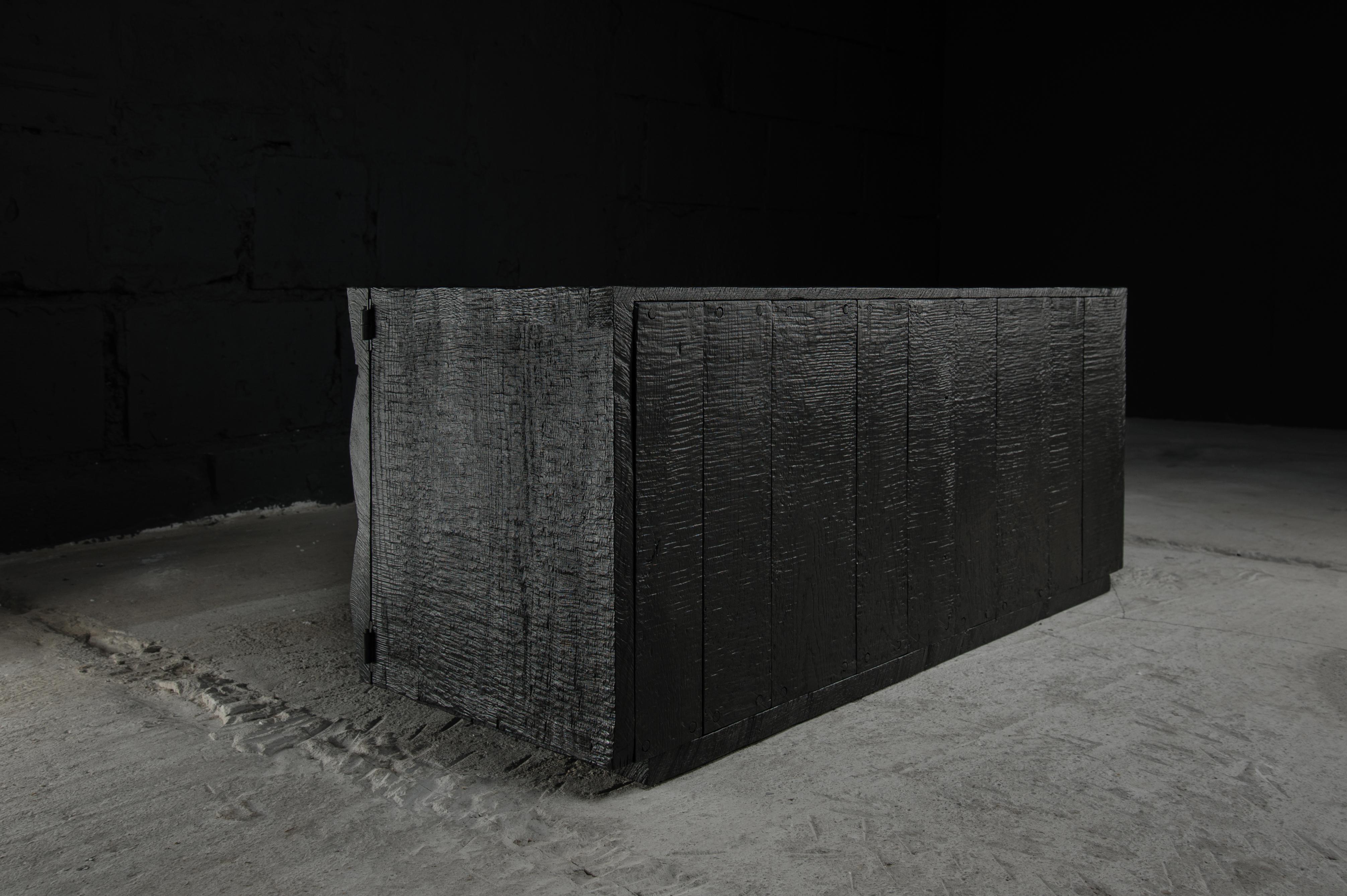 Customizable Cabinet, Sculpted Oak Wood, Black, Diamond Pattern For Sale 9