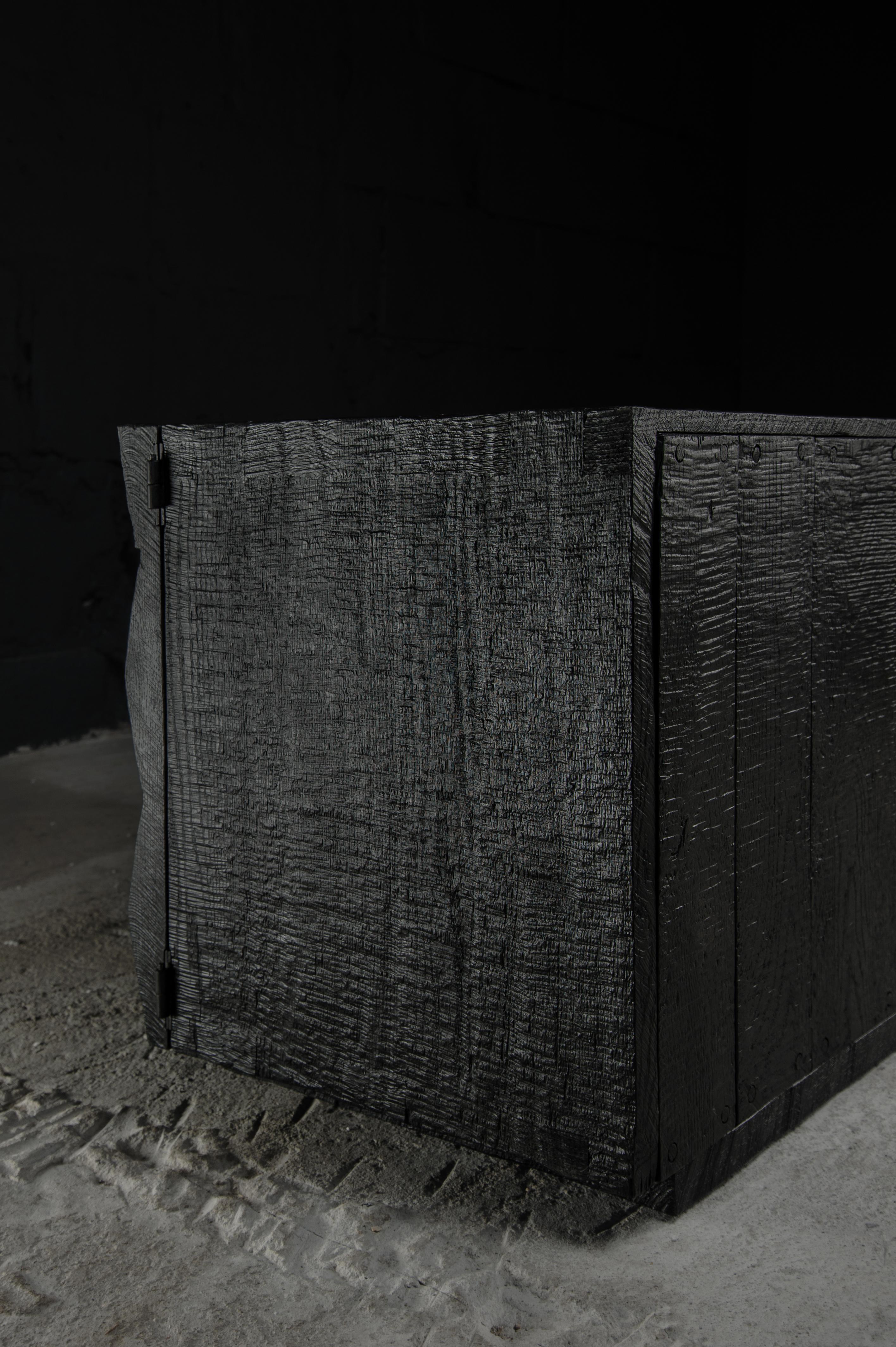 Customizable Cabinet, Sculpted Oak Wood, Black, Diamond Pattern For Sale 10