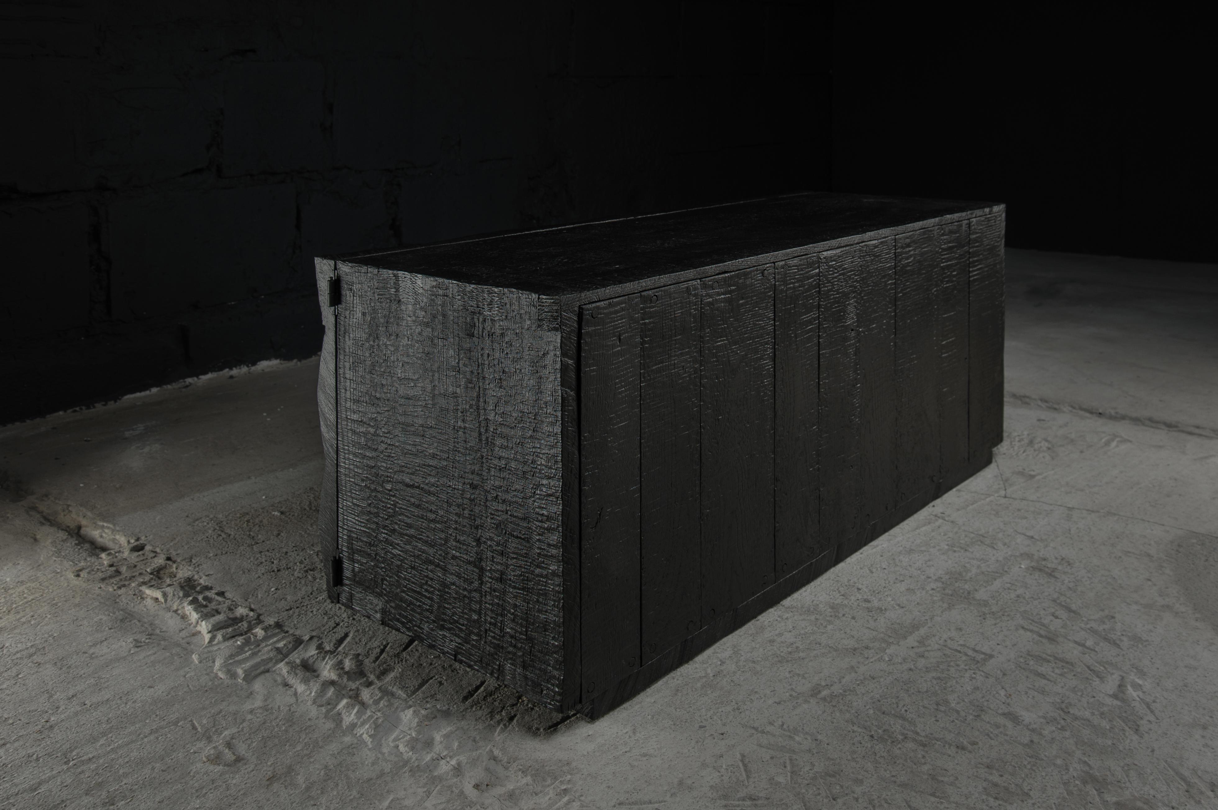 Customizable Cabinet, Sculpted Oak Wood, Black, Diamond Pattern For Sale 12