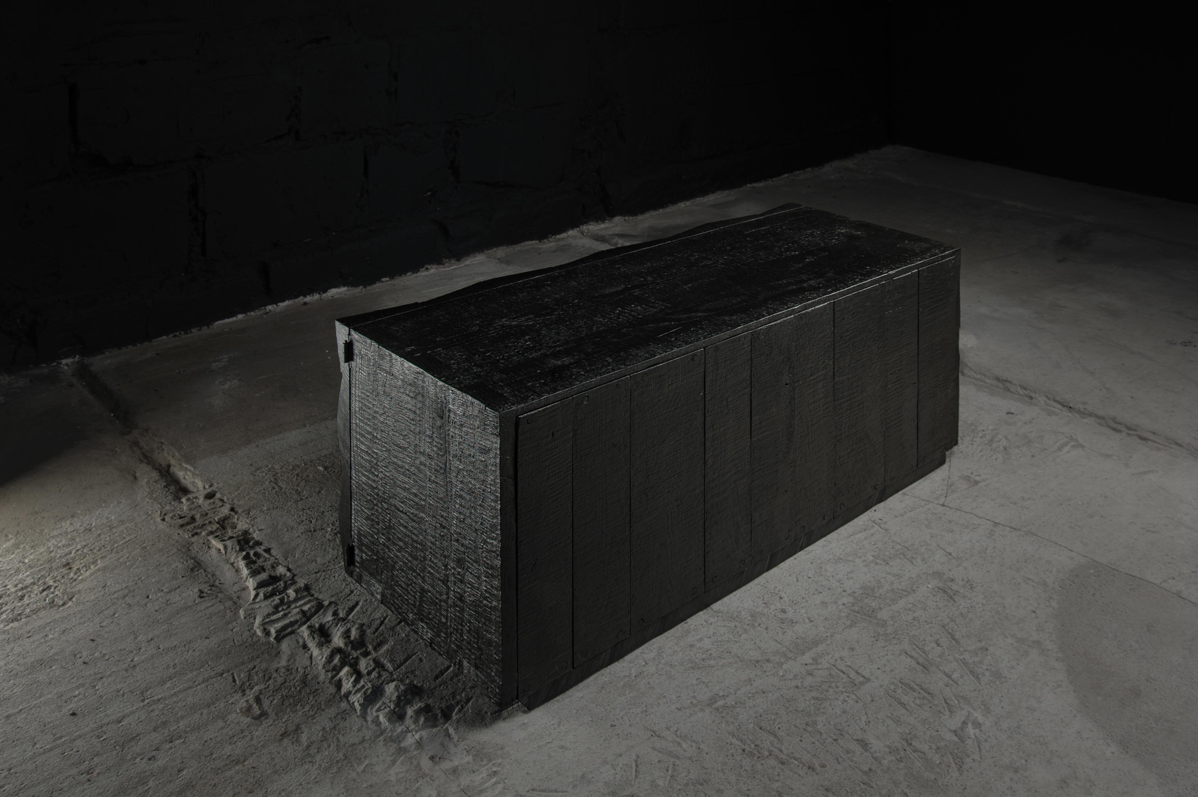 Customizable Cabinet, Sculpted Oak Wood, Black, Diamond Pattern For Sale 13