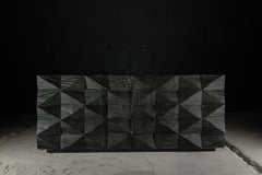 Customizable Cabinet, Sculpted Oak Wood, Black, Diamond Pattern