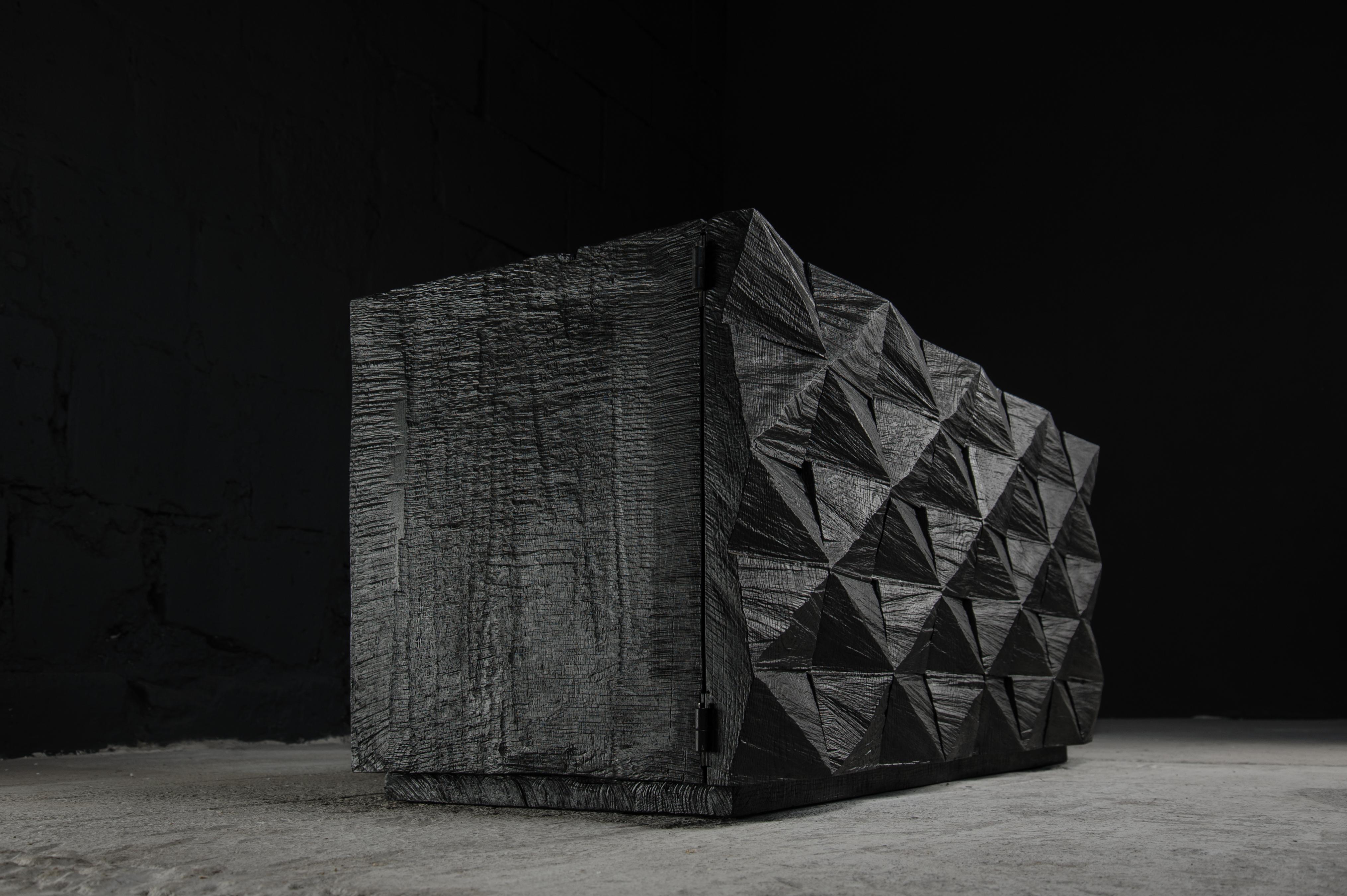 Russian Customizable Cabinet, Sculpted Oak Wood, Black, Diamond Pattern For Sale