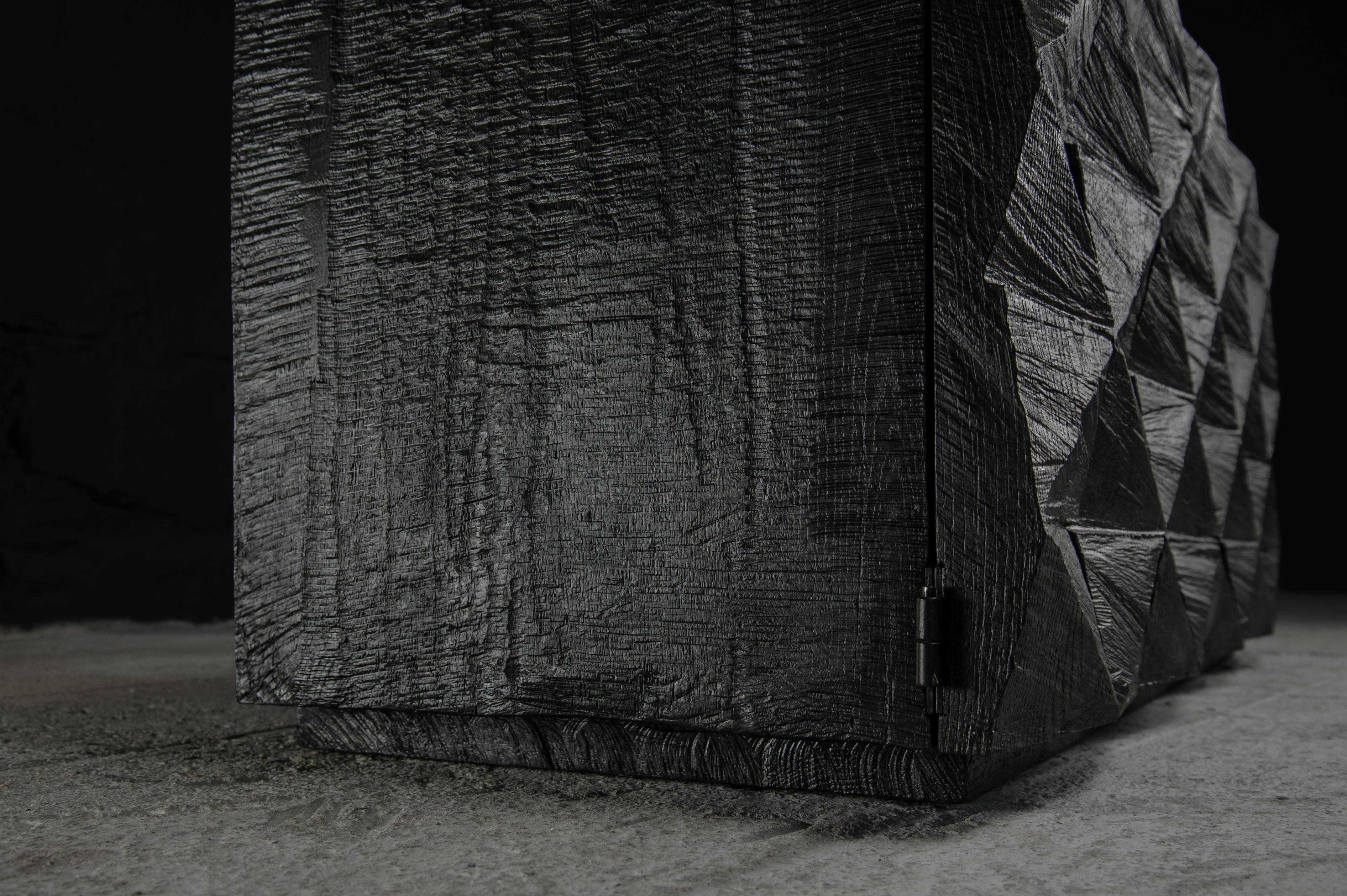 Customizable Cabinet, Sculpted Oak Wood, Black, Diamond Pattern In New Condition For Sale In Paris, IDF
