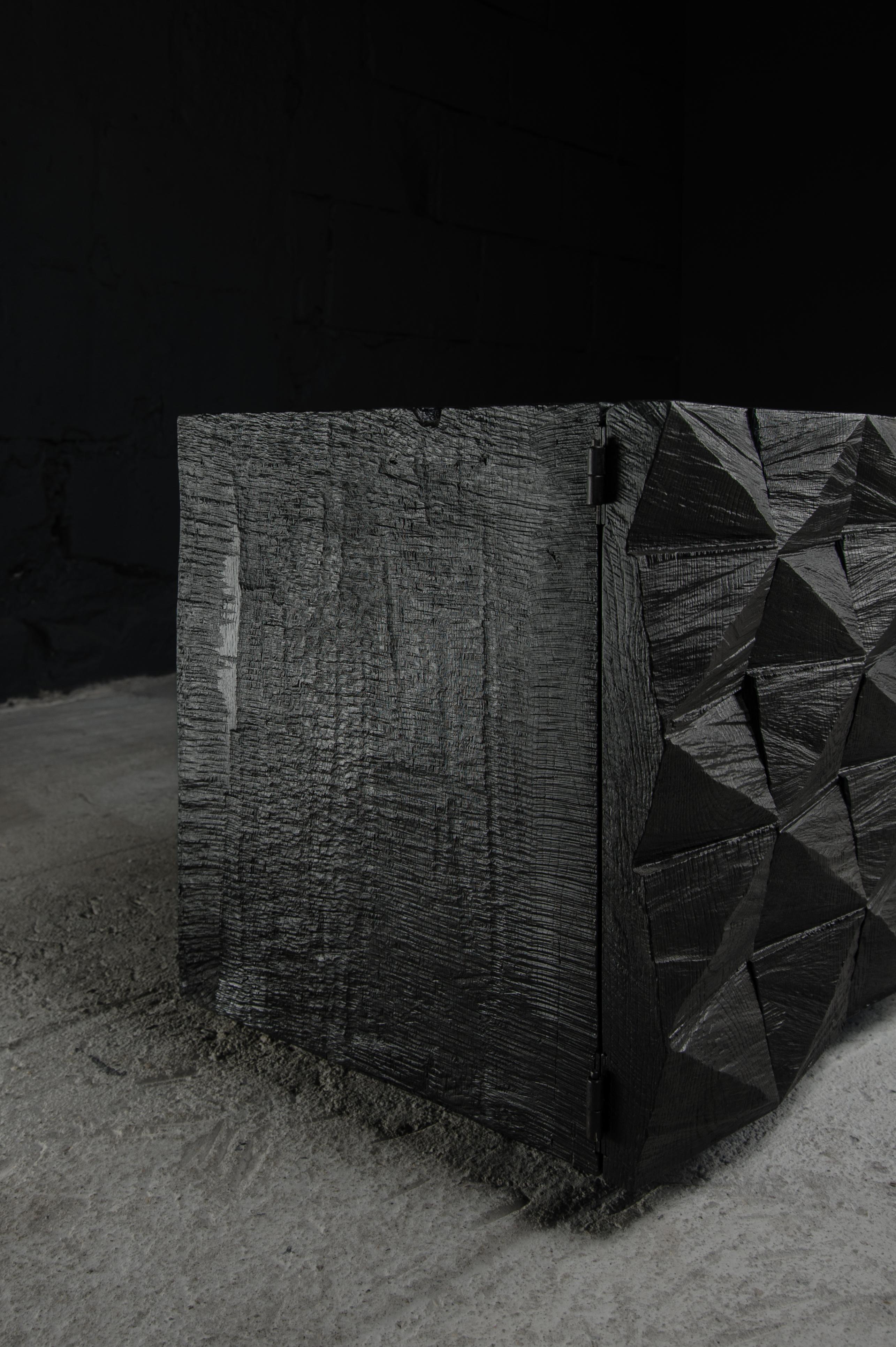 Customizable Cabinet, Sculpted Oak Wood, Black, Diamond Pattern For Sale 2