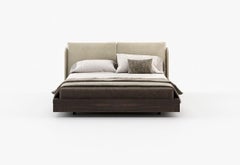 Customizable California King Bed with Leather Headboard and Wooden Base