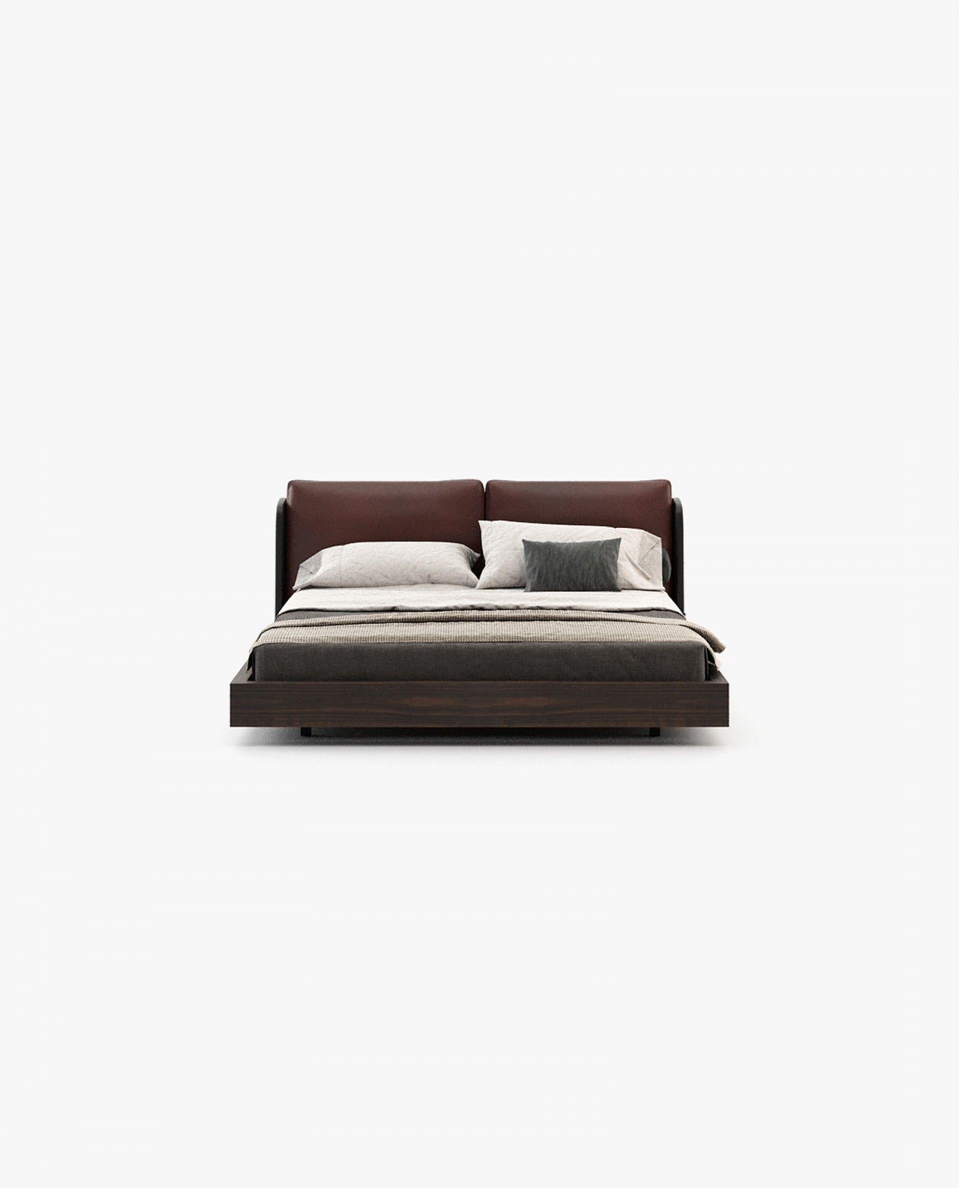 Customizable California King Bed with Leather Headboard and Wooden Base In New Condition For Sale In NEW YORK, NY