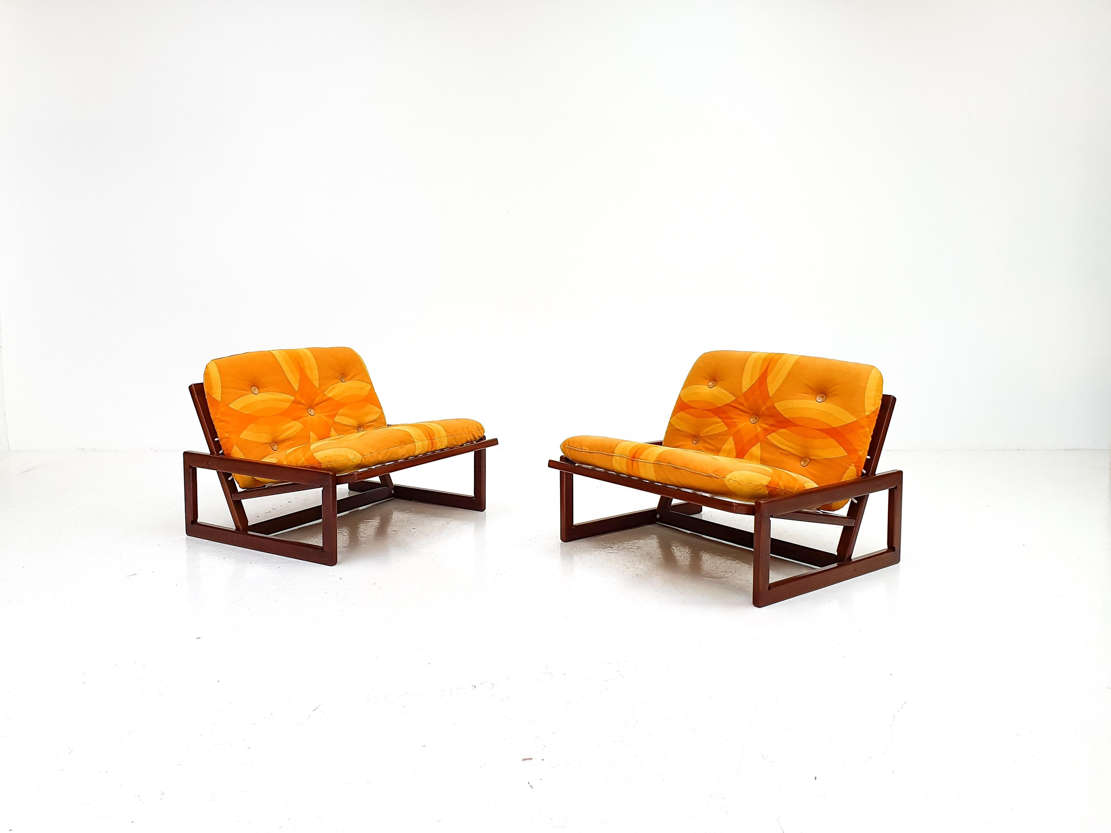 Customizable 'Carlotta' easy chairs by Afra & Tobia Scarpa for Cassina, Italy, designed 1976.

A pair of 'Carlotta' easy chairs, lacquered frames fully restored and have entirely new rope which is important with this design. 

The set presents