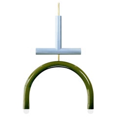 Lampe suspendue personnalisable TRN E2, tige en laiton, bleu clair + vert