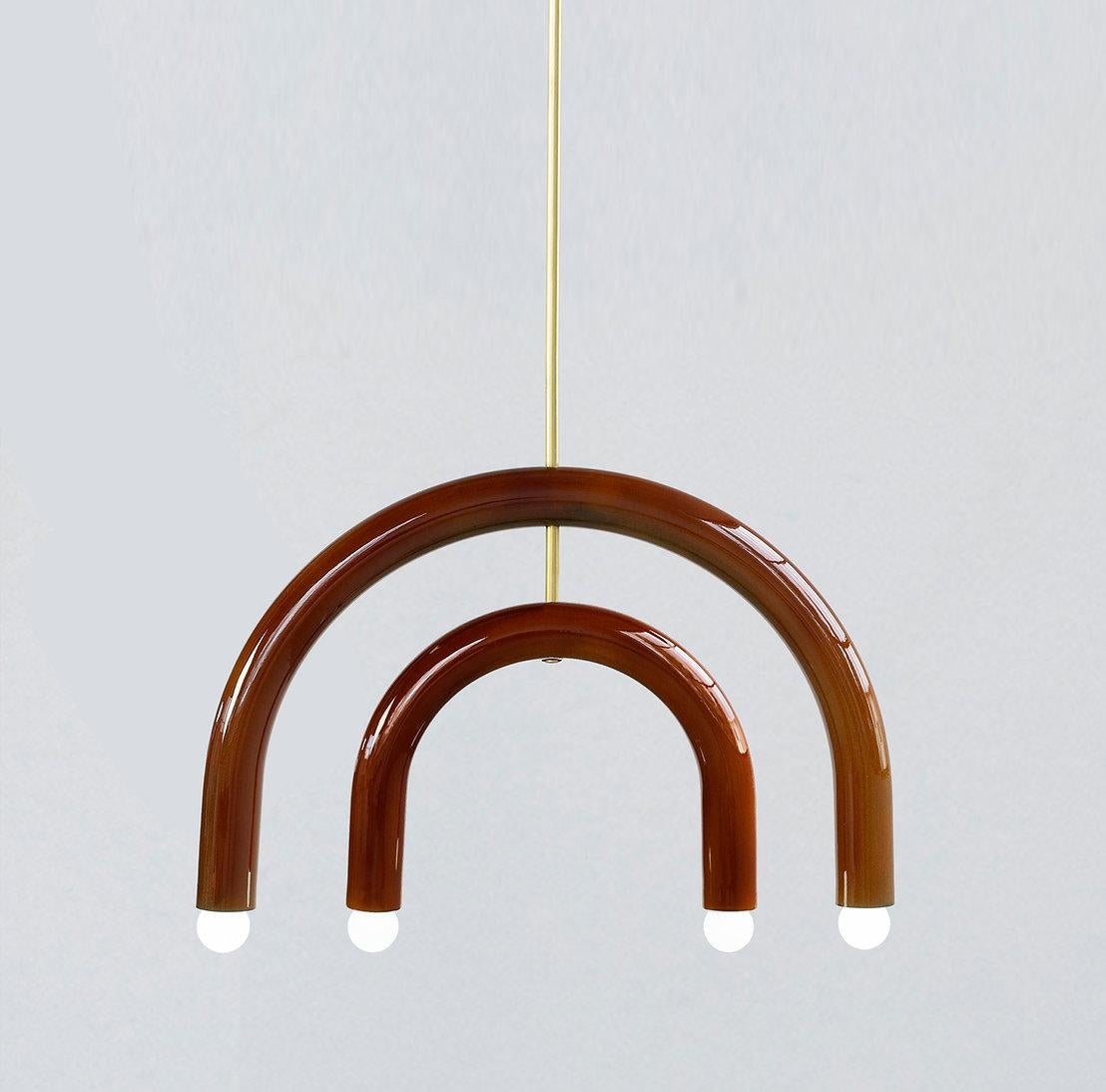 Organic Modern Customizable Ceramic Pendant Lamp 'TRN E3' by Pani Jurek, Brass Rod, Brown For Sale