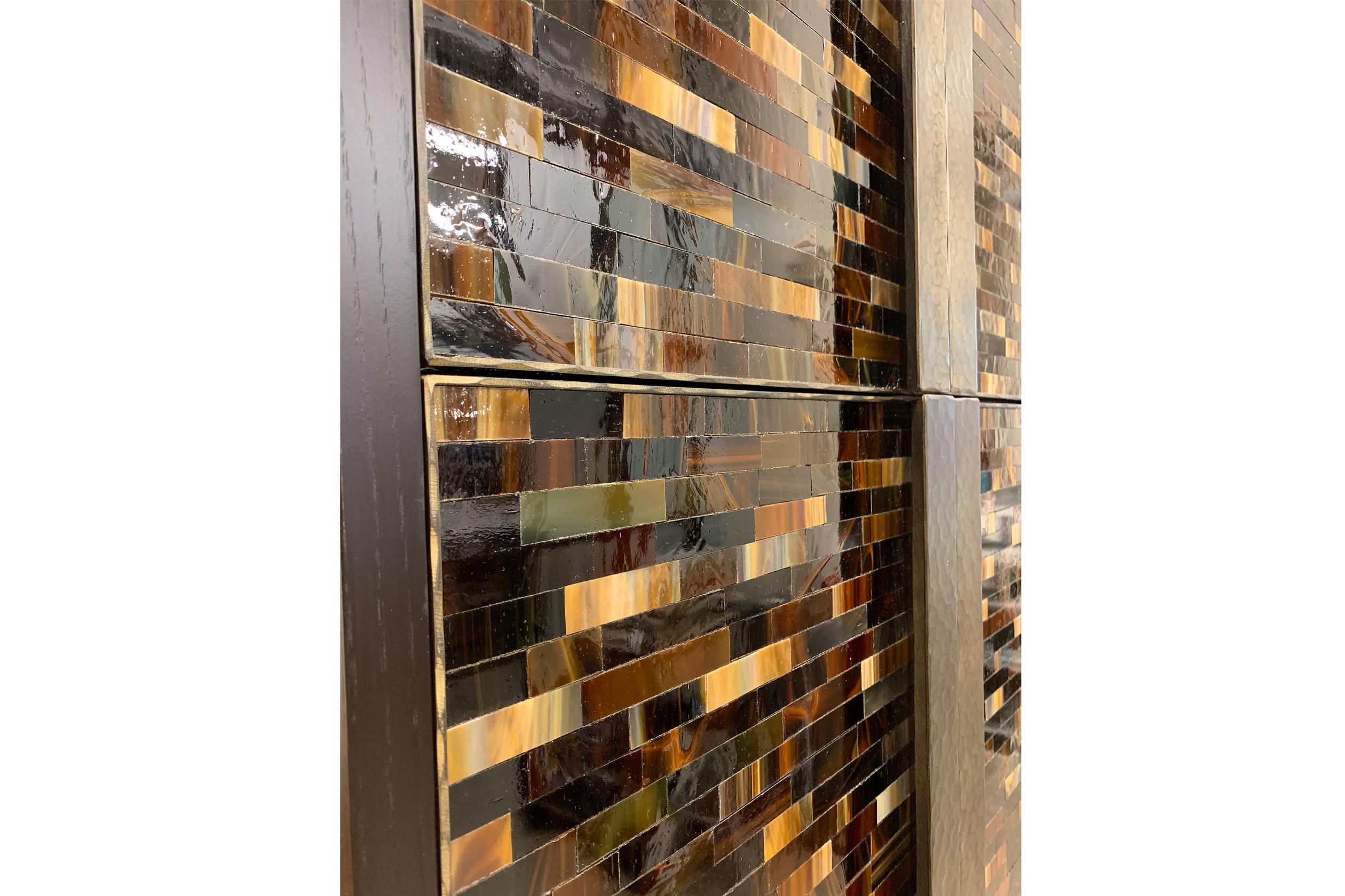 Contemporary Modern Chelsea Brown Glass Mosaic Bar with Hammered Metal Base by Ercole For Sale