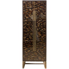 Customizable Chelsea Brown Glass Mosaic Bar with Hammered Metal Base by Ercole