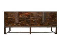 Modern Chelsea Brown Glass Credenza with Forged Metal Base by Ercole Home