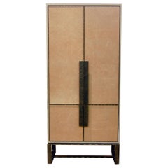 Modern Chelsea Brown Leather Bar with Forged Metal Base and Handles by Ercole