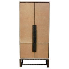Barra seca moderna de cuero marrón Chelsea con base y asas de metal forjado by Ercole