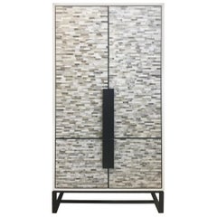 Customizable Chelsea Glass Mosaic Bar Cabinet with Hammered Metal Base by Ercole