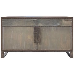 Customizable Chelsea Gray Glass Credenza with Hammered Metal Base by Ercole Home