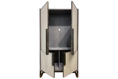 Modern Chelsea Gray Leather Pocket Door Bar with Forged Metal Base by Ercole