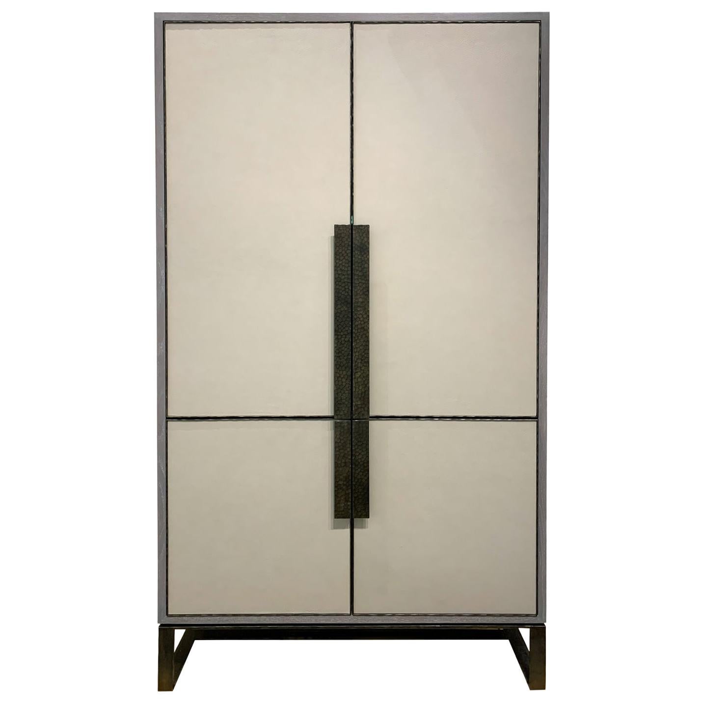 Customizable Chelsea Gray Leather Pocket Door Bar with Hammered Base by Ercole 