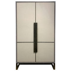 Modern Chelsea Gray Leather Pocket Door Bar with Forged Metal Base by Ercole 