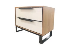 Modern Chelsea Leather 2-Drawer Nightstand with Forged Metal by Ercole Home