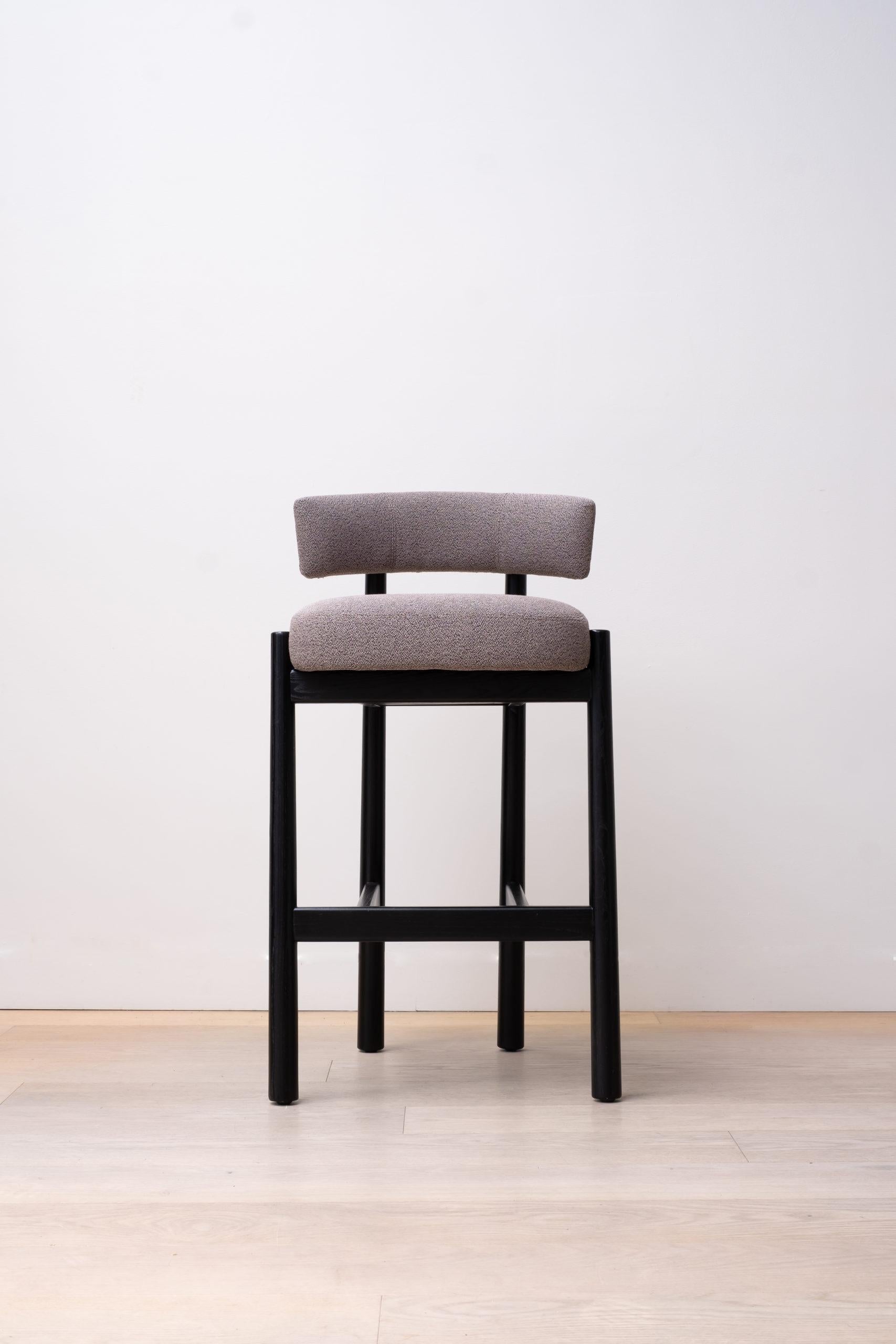 Stool, structure in natural solid oak or black solid ash. Seat and back in
polyurethane foam of different densities, upholstered in fabric.
Dimensions:
50x53xH84cm - assise / seat 65cm
50x53xH94cm - assise / seat 75cm

price listed for starting