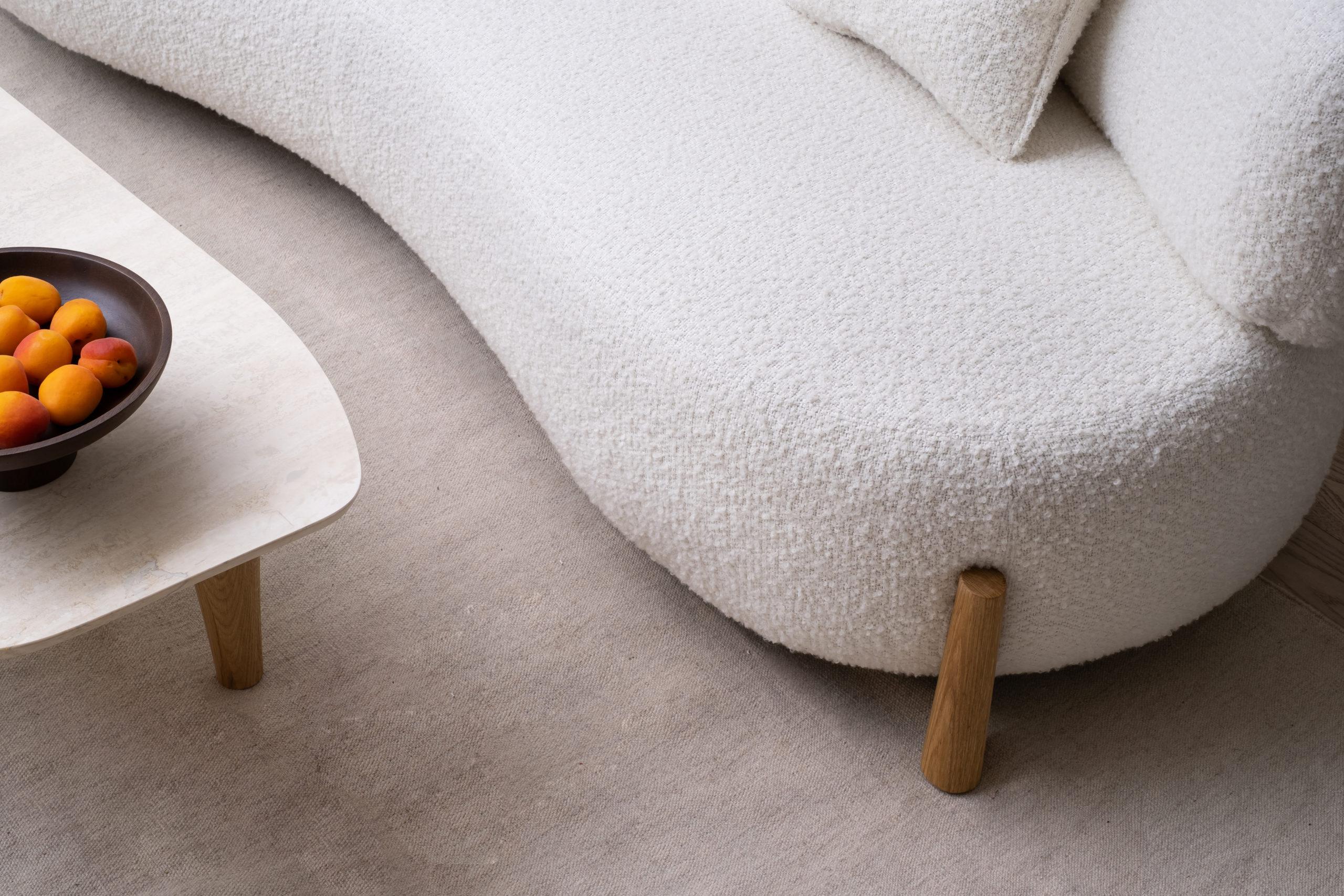 Sofa 3 seaters, structure in natural solid oak or black solid ash. Seat and
back in polyurethane foam of different densities, upholstered in fabric.
Dimensions: 230x107xH72cm - assise / seat 42cm

price listed for starting fabric.
