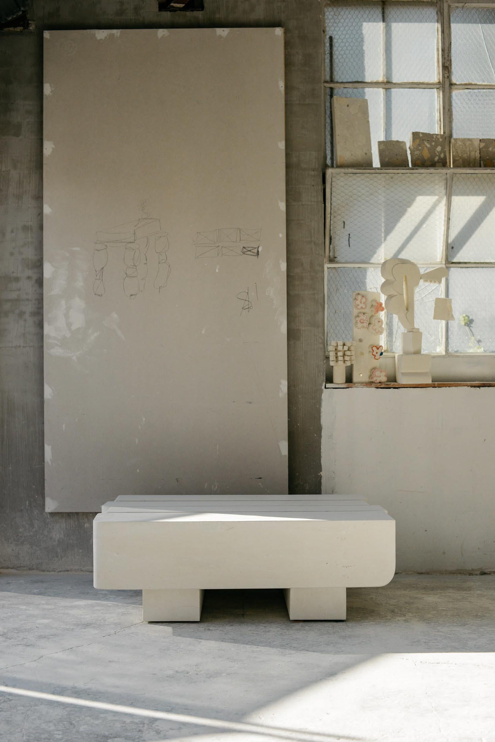 Organic Modern Customizable Coffee Table 'Kit Kat' Made of Limestone, by DenHolm