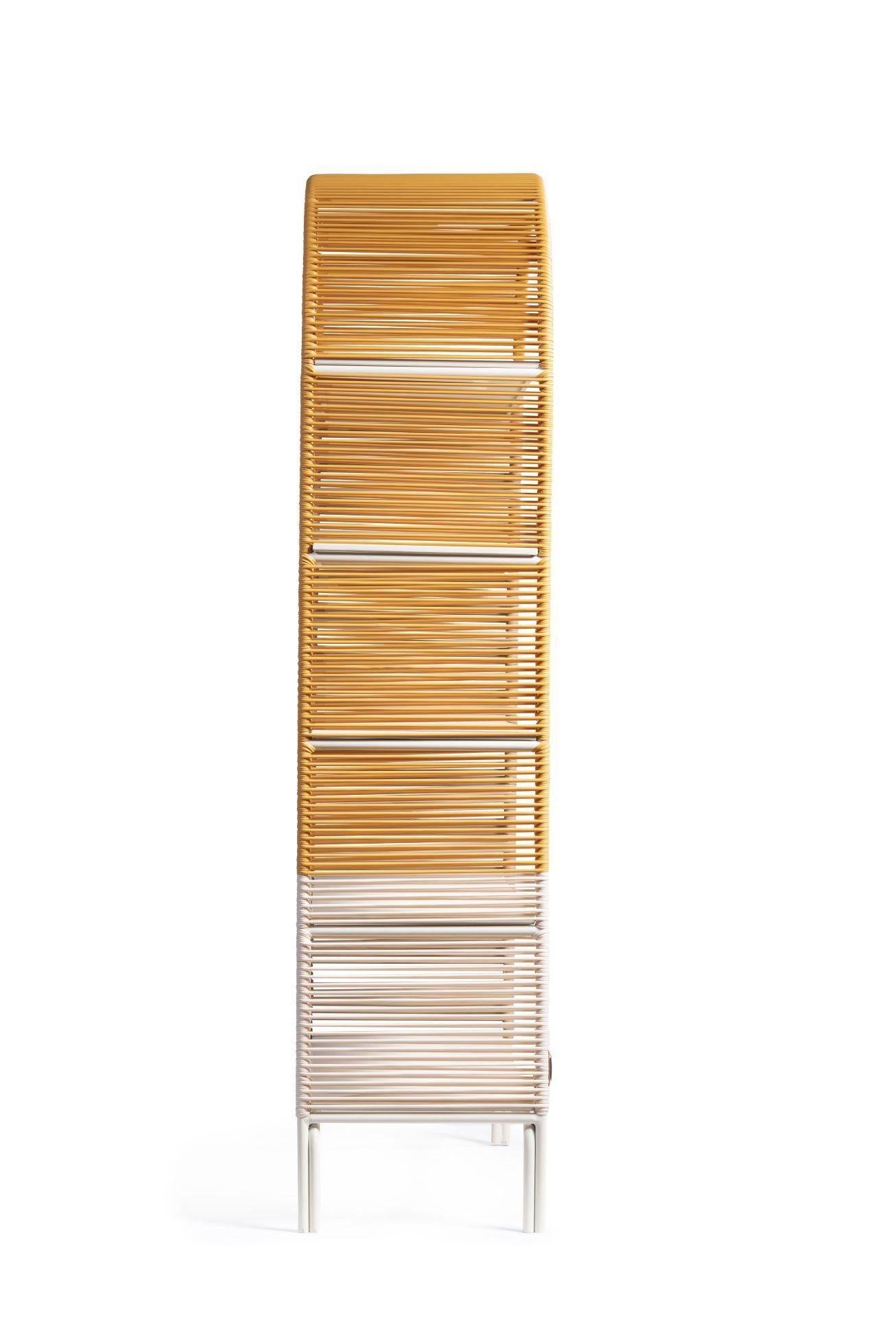 Indoor use.

The Marimondas Shelf’s flowing curves and colorful accents evoke the joyous movement and celebratory atmosphere of the Barranquilla Carnival. Its design pays homage to the playful and mischievous marimonda characters, as well as the