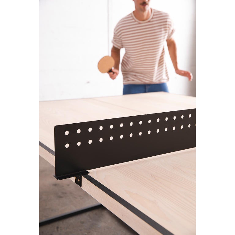 Modern "Column" Ping Pong Table with Ash Playing Surface and Steel Base