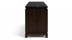 Customizable Compact Three-Door Sideboard in Smoked Walnut & Black Marble Top