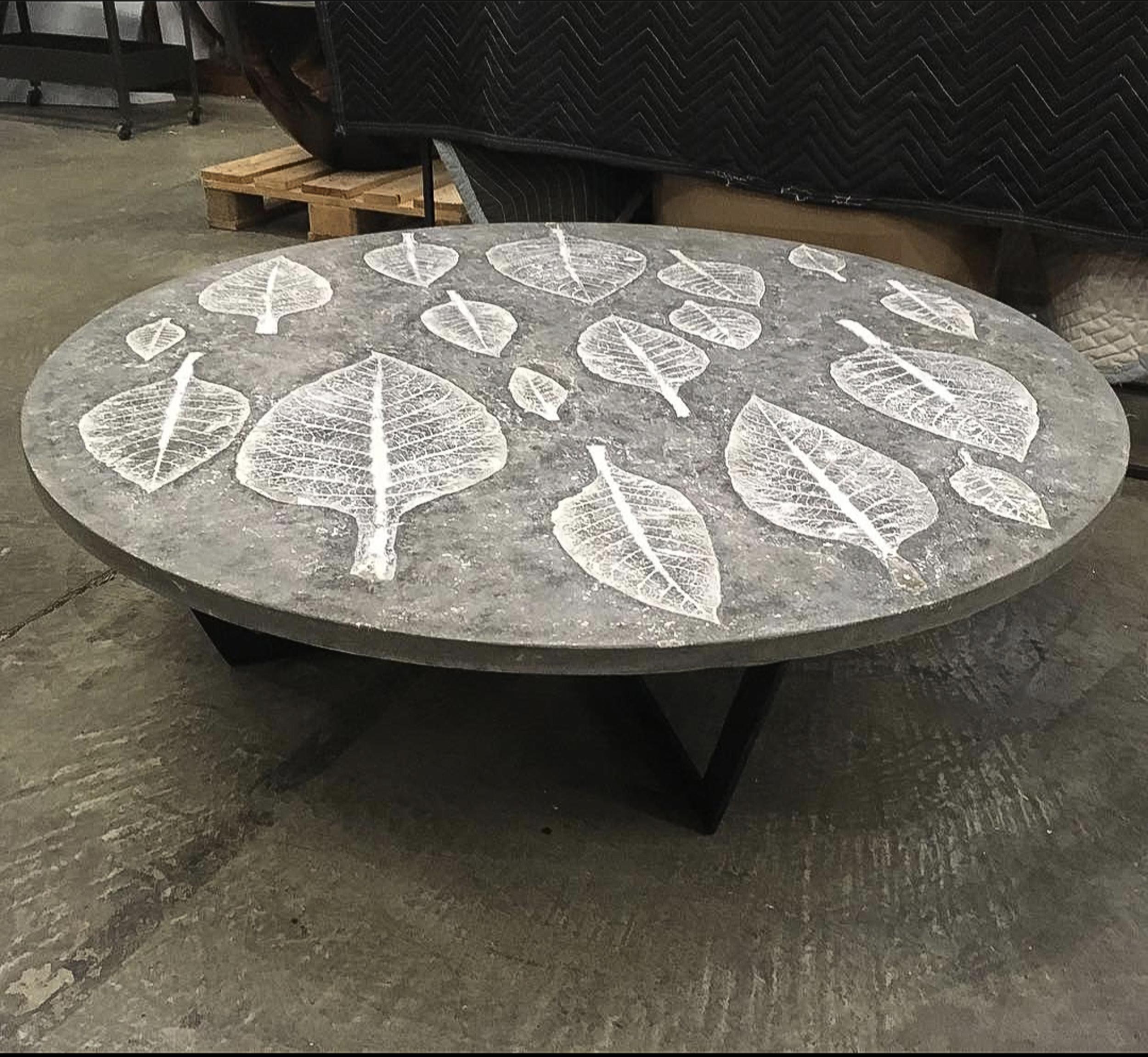 Customizable Concrete Dining or Coffee Table Tops with Botanical Designs For Sale 6