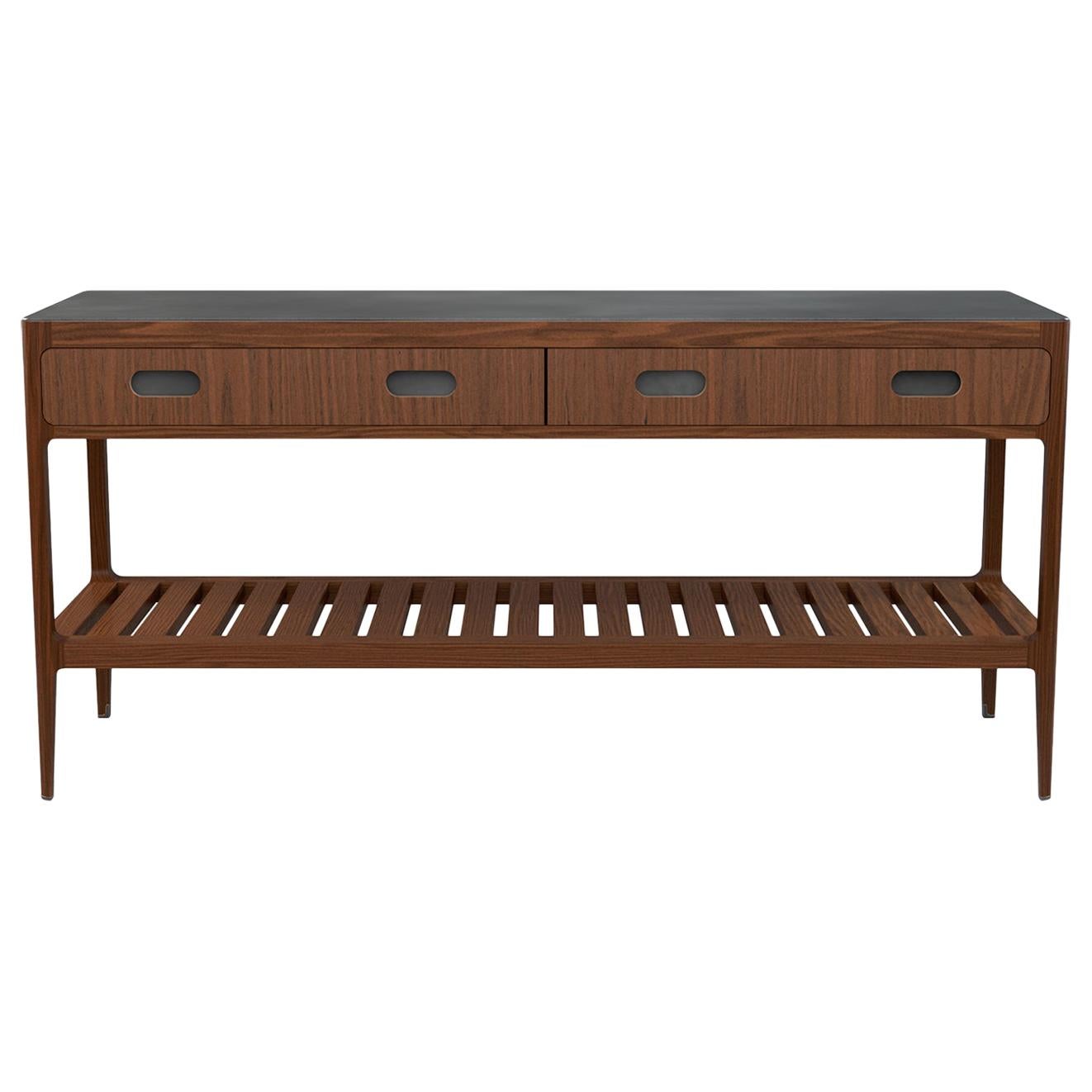 Customizable Console Table in Walnut and Patinated Brass by Munson Furniture For Sale