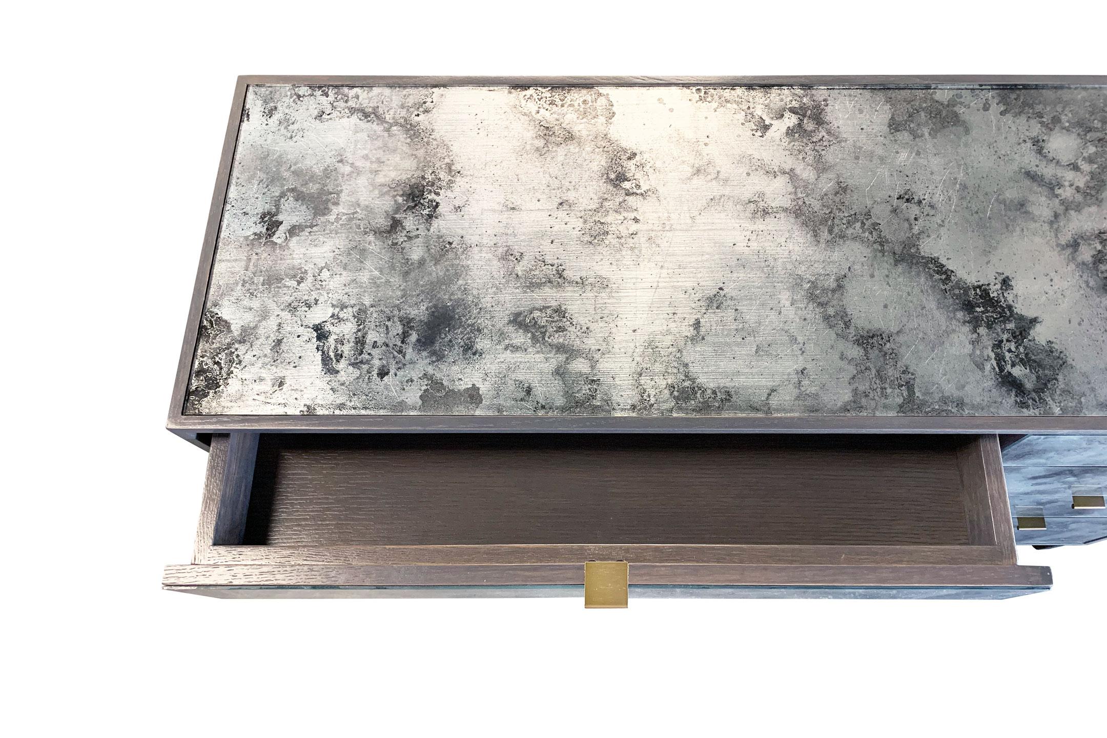 American Modern Églomisé Glass Fume Silver Dust Vanity Desk by Ercole Home For Sale
