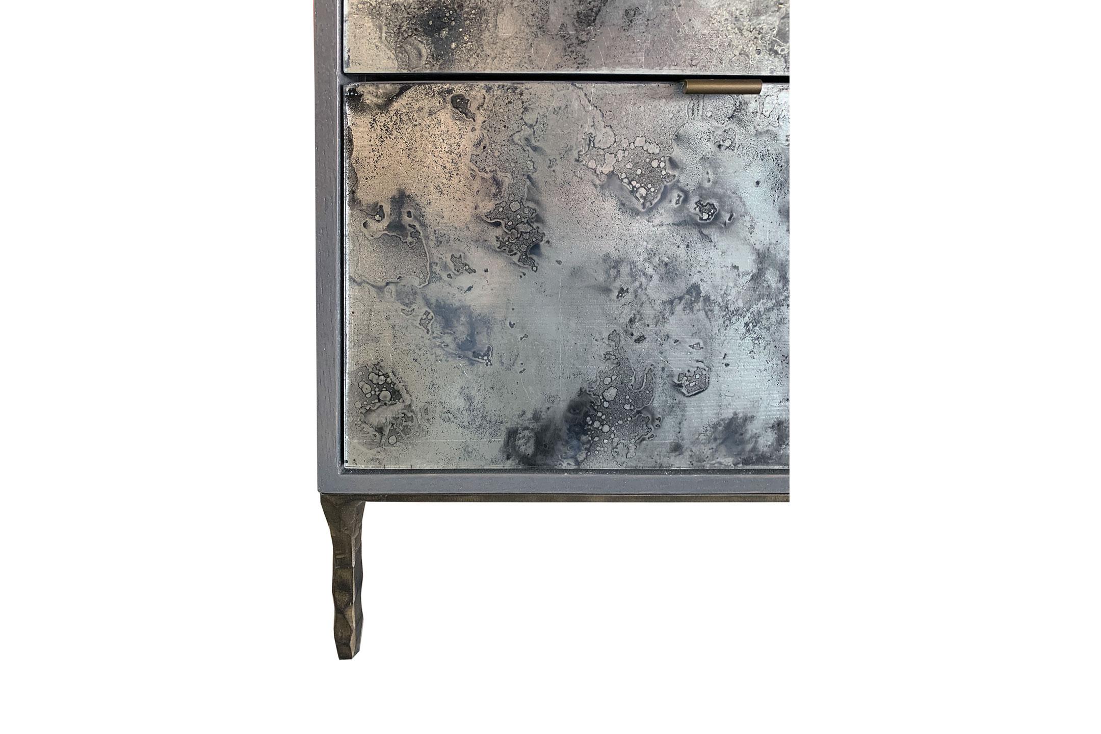 Hammered Modern Églomisé Glass Fume Silver Dust Vanity Desk by Ercole Home For Sale