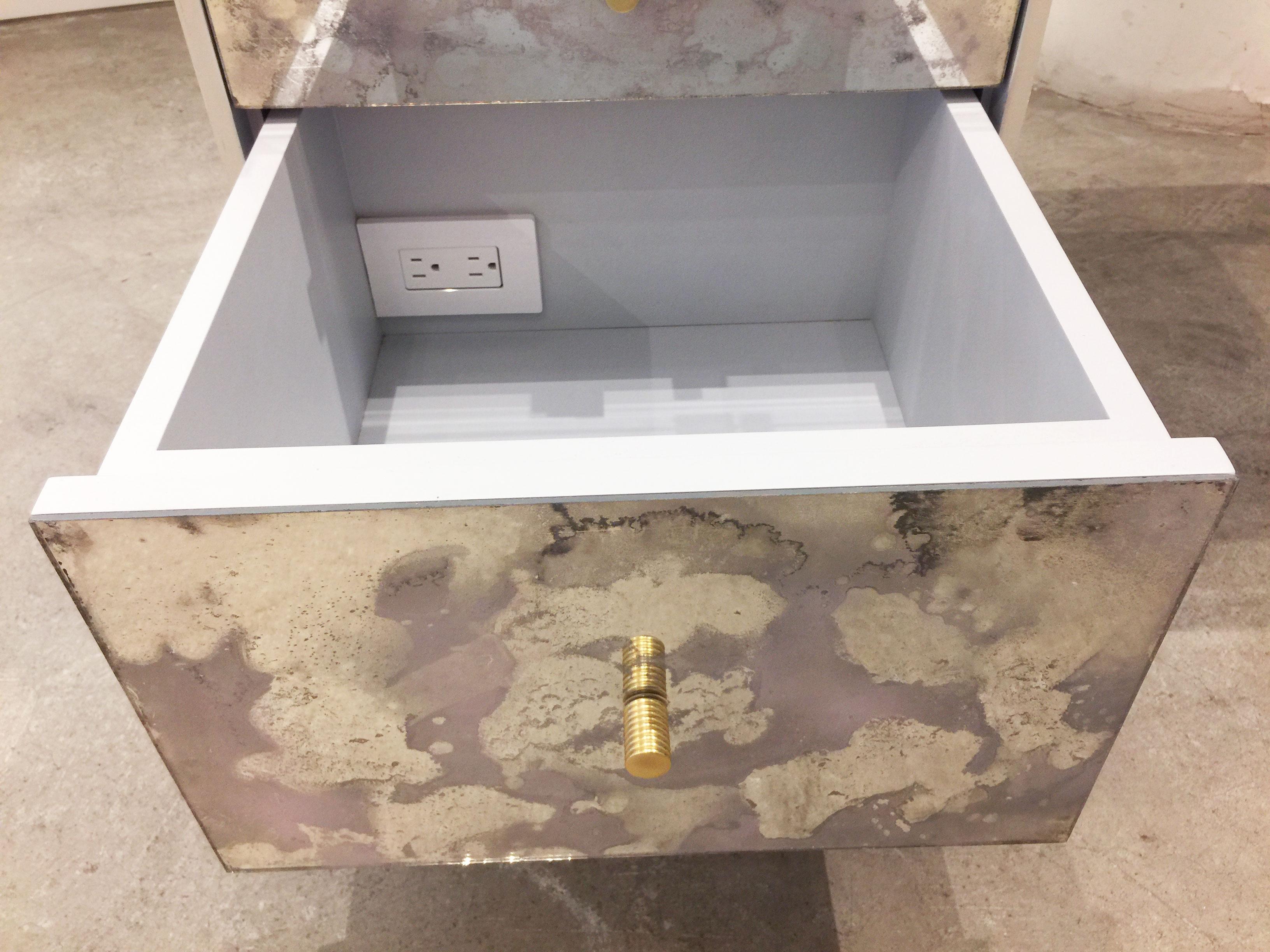 Modern Eglomise Glass Pink Dust Vanity with Forged Metal Legs by Ercole Home In New Condition For Sale In Brooklyn, NY