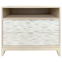 Modern Milano White Glass Mosaic Nightstand with Ivory Oak by Ercole Home