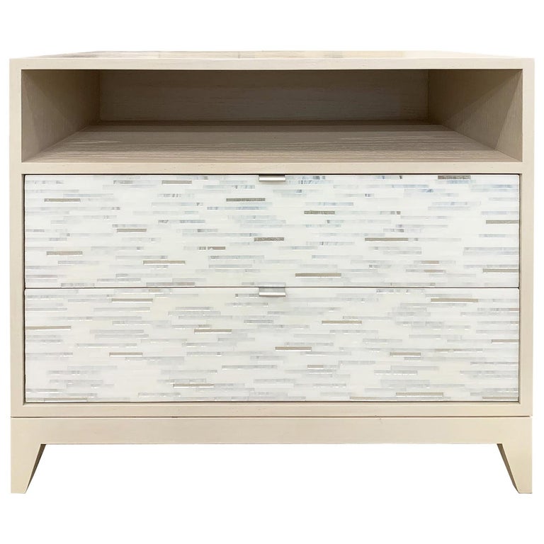 Customizable Contemporary Milano White Glass Mosaic Nightstand by Ercole Home For Sale