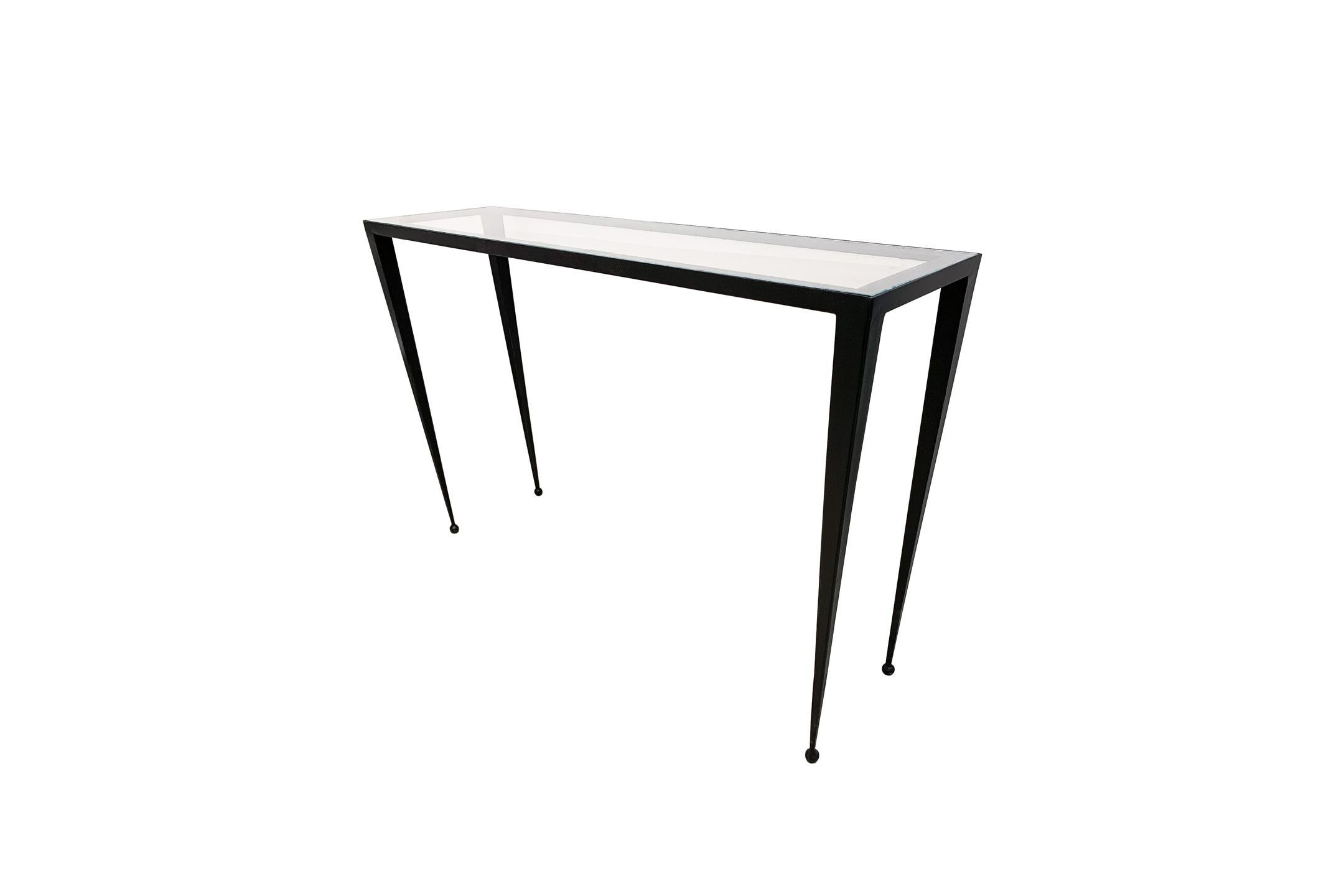 American Modern Pavia Glass Console with Natural Steel Legs by Ercole Home For Sale